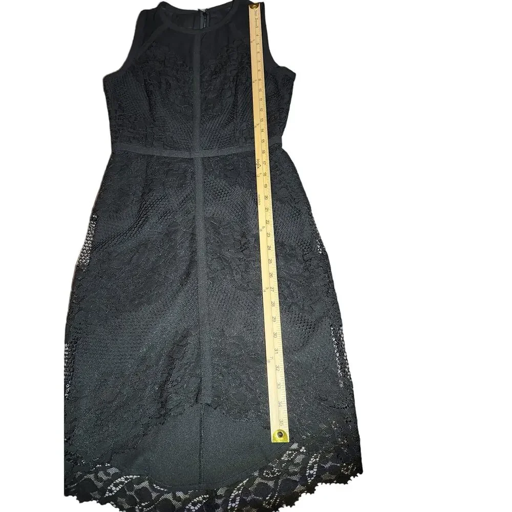 Adelyn Rae Womens Sheath Dress Black Floral Lace Crew Neck Sleeveless Zip Small